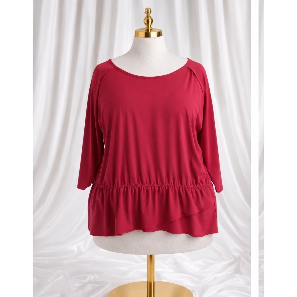 TAHARI Popover Top 3x Pink Peplum Hem Liquid Knit Stretch Dolman Open Sleeves